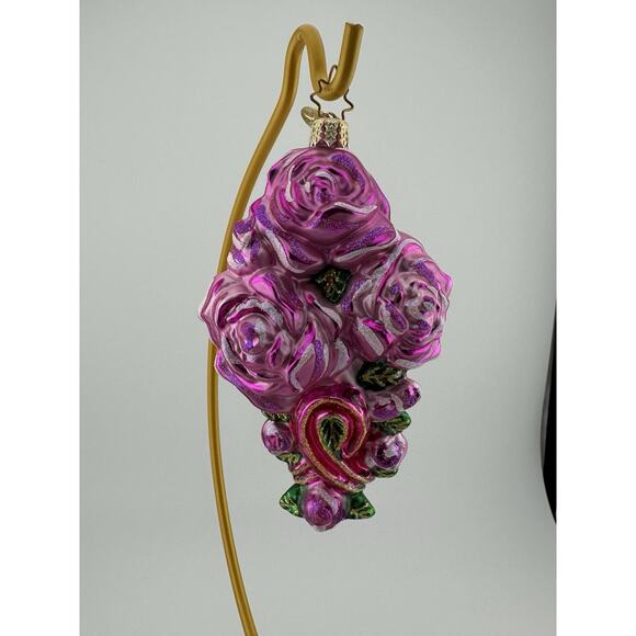 Christopher Radko "Pretty Petals" Breast Cancer Pink Roses Ornament 5" With Box - Picture 2 of 9